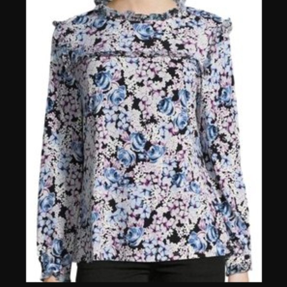 Karl Lagerfeld Paris Women's Floral Ruffle Blouse Size M Good Condition